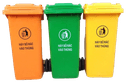 120l trash can blue, red, yellow