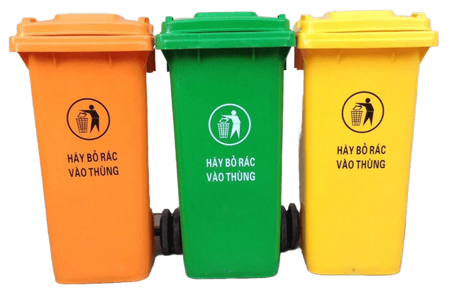 120l trash can blue, red, yellow