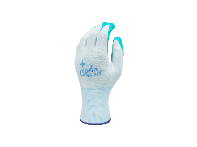 Turquoise rubber coated fiber gloves